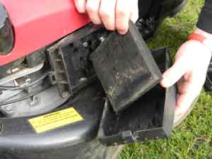 An example of a foam air filter in a lawn mower engine