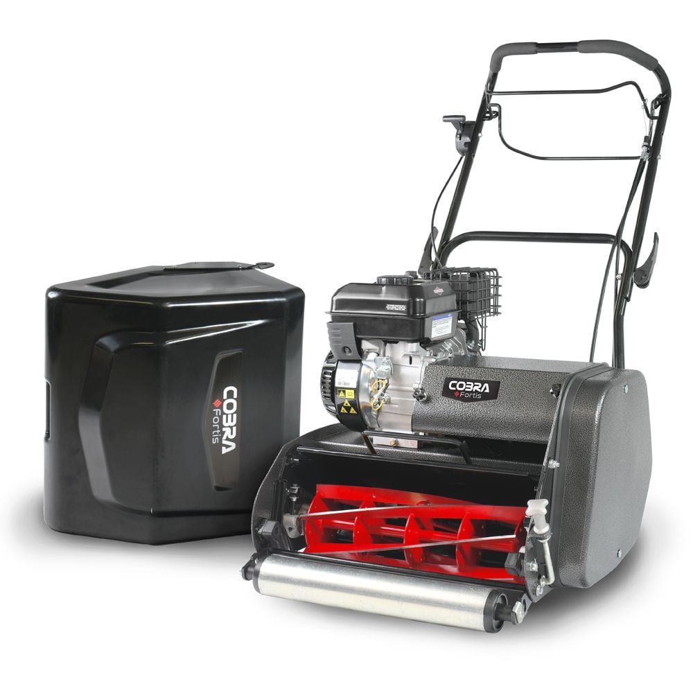 Cobra Fortis 17B Self-Propelled Petrol Cylinder Lawn Mower at Just Lawnmowers