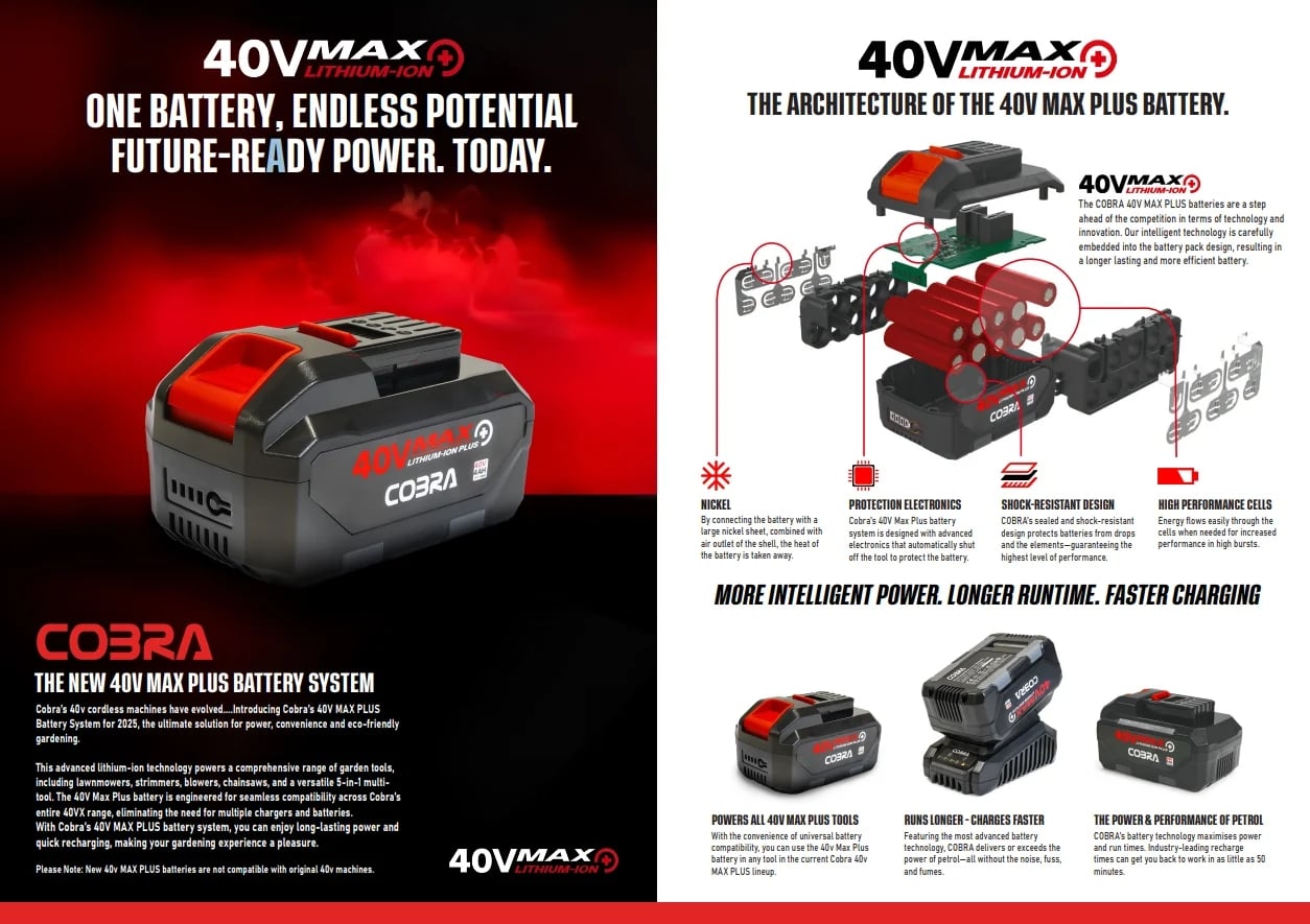 Cobra HT55040VX 40V MAX+ Cordless Hedge Trimmer (Inc Battery & Charger)